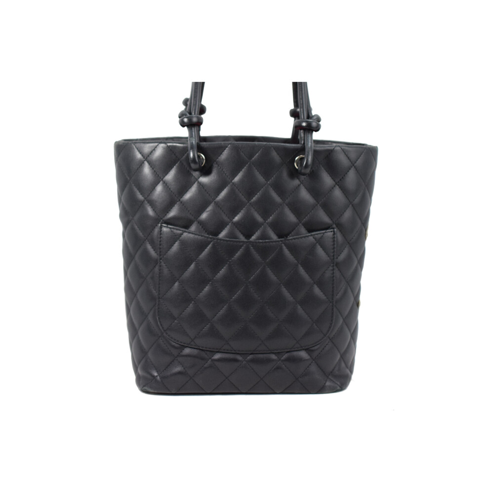 Chanel Bag Tote Black Cambon White Leather Silver
